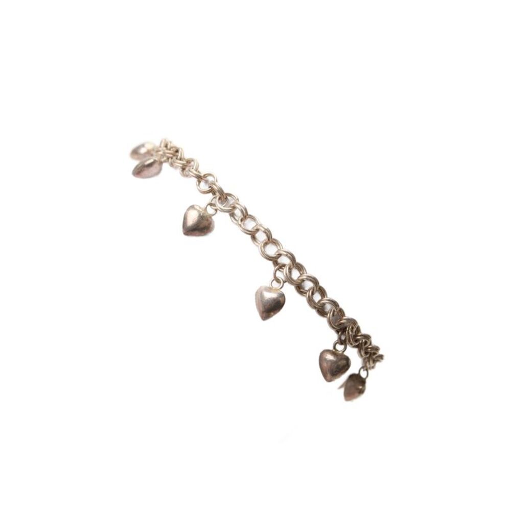 Designer Womens 925 Silver Dangling Hearts Charm Bracelet 8" 8.6g